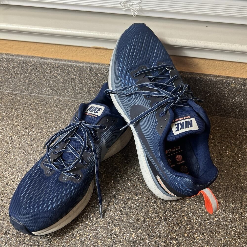 Nike Air Zoom Pegasus 34 Shield Mens Sz 11 Running Shoe Blue Obsidian 907327-400